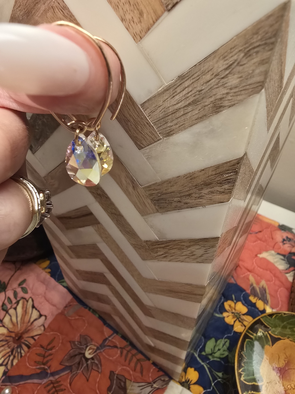 Rose Gold Plated Sterling Silver Earrings with Iridescent Crystal Teardrops